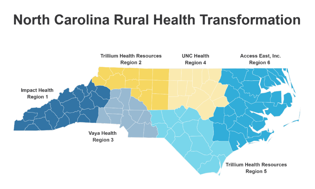 Infographic map of North Carolina Rural Health Transformation.
