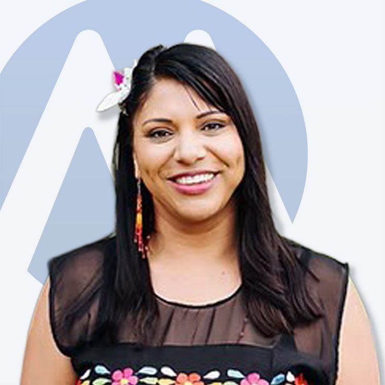 Professional headshot of Margarita Ramirez with the Impact Health logo in the background.